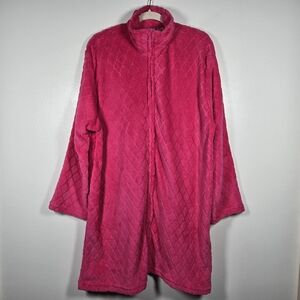 NEW Mayfair Bright Pink Plush Fleece Full Zip Front House Coat Robe Plus 1X/2X